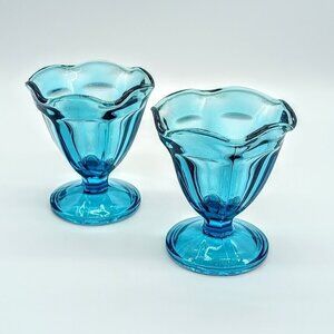Anchor Hocking Blue Low Sherbet Glass Dessert Cups